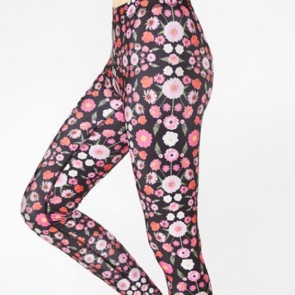 Terez - Black & Pink Floral Print Leggings, Size M - Picture 1 of 5